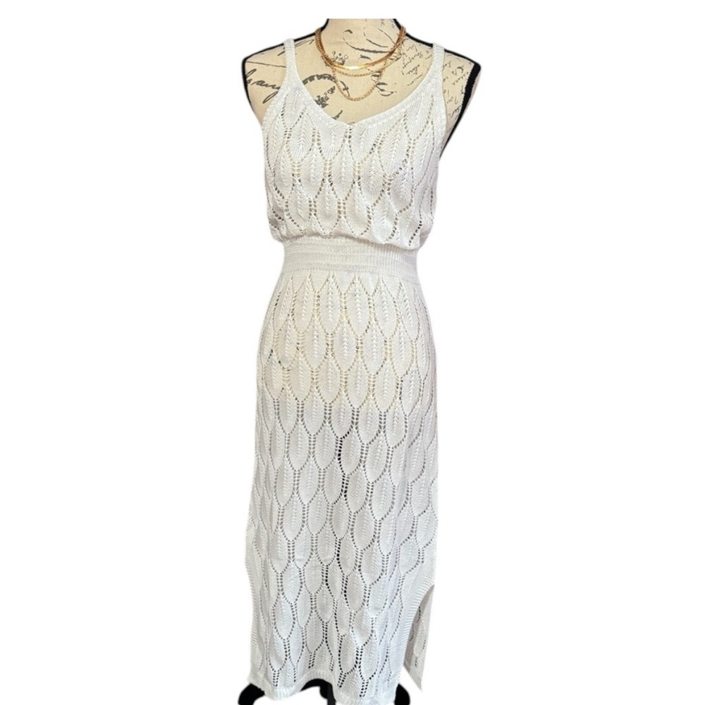 WHITE EYELET LONG SLEVELESS DRESS SIZE LARGE NEW - Picture 5 of 6